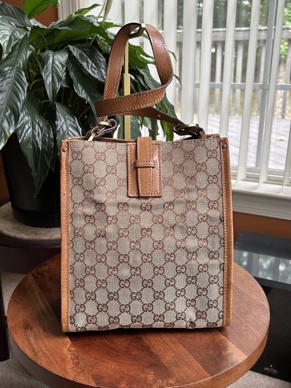GUCCI GG Supreme Monogram Tote Bag, Beige and Tan RARE!!